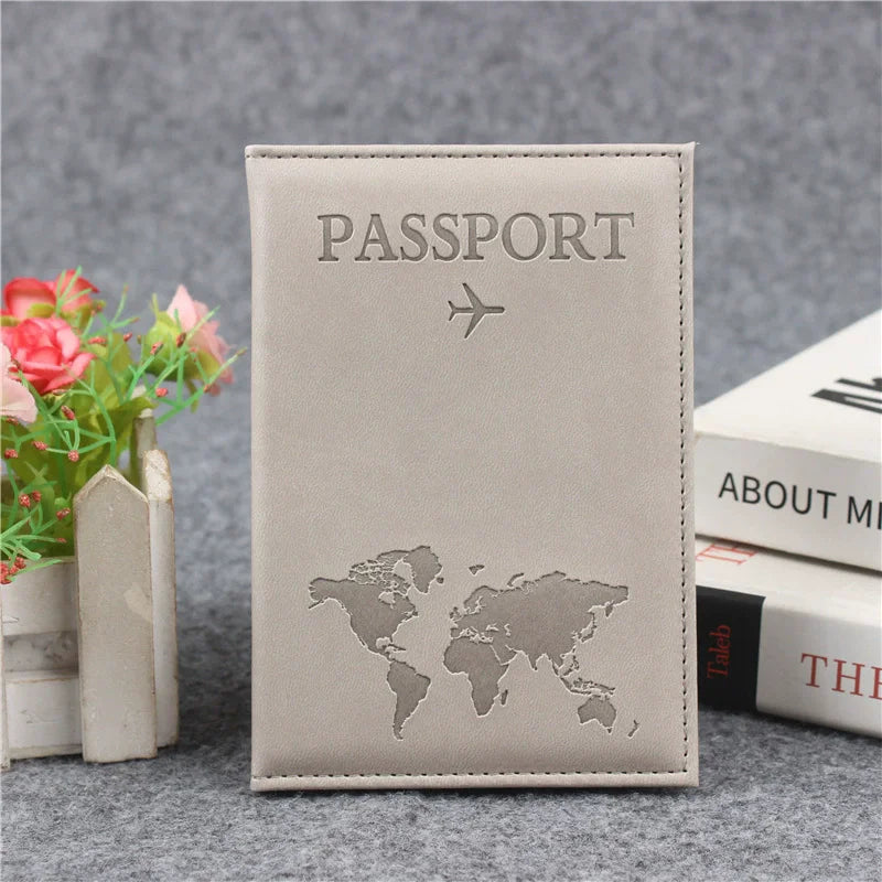 PU Leather Passport Cover for Men & Women Organizer - Protective Card Holder ID Document Covers World Map Travel Passport Case